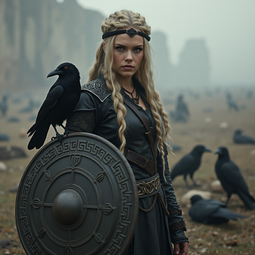 Celtic War Goddess Cathubodua on Desolate Battlefield