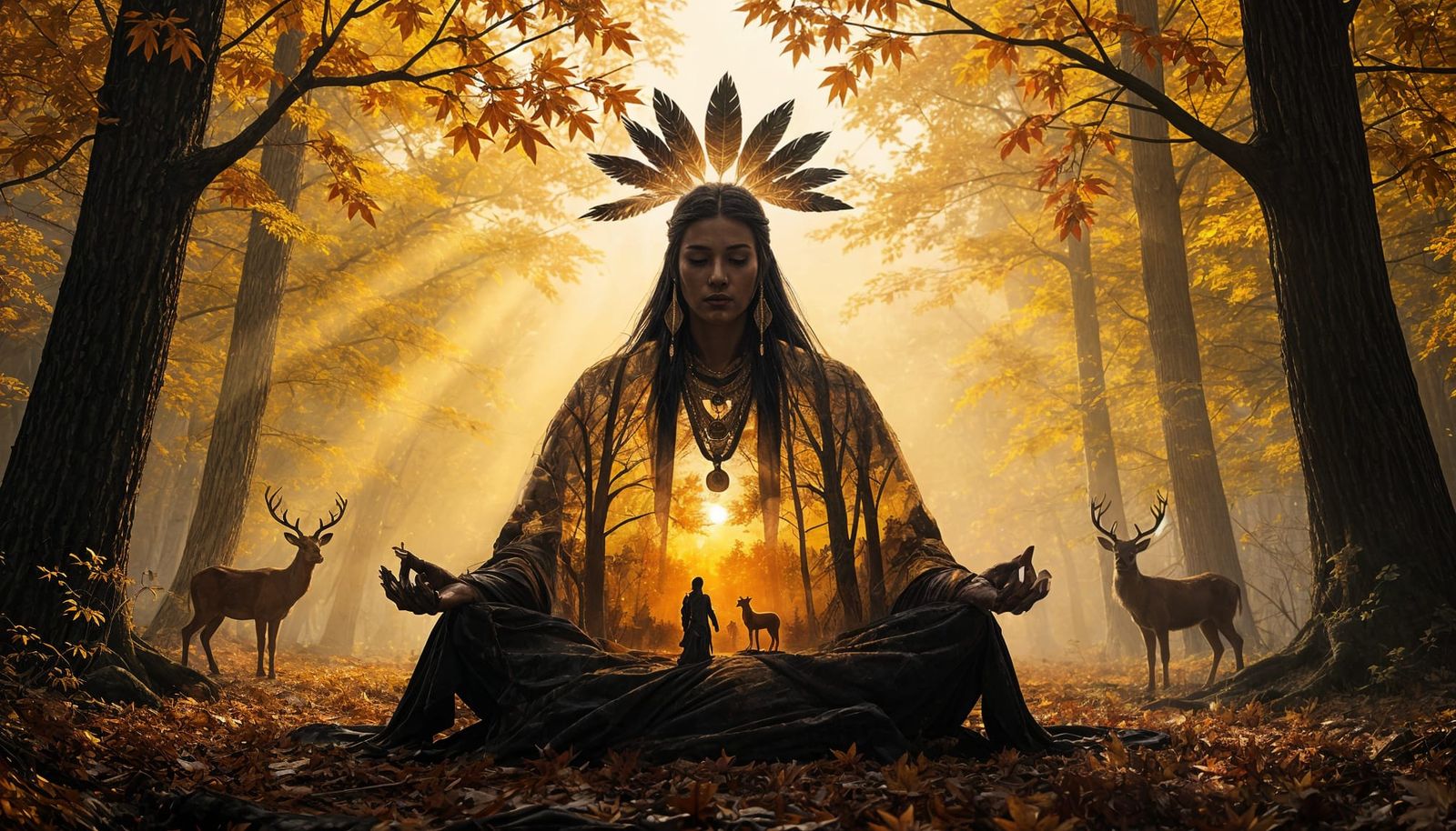 Native Spirit Guide Meditation in Autumn Forest