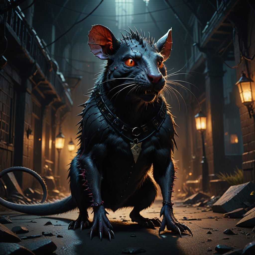 Dark Fantasy Pet Demon in Vibrant Spiked Black Collar