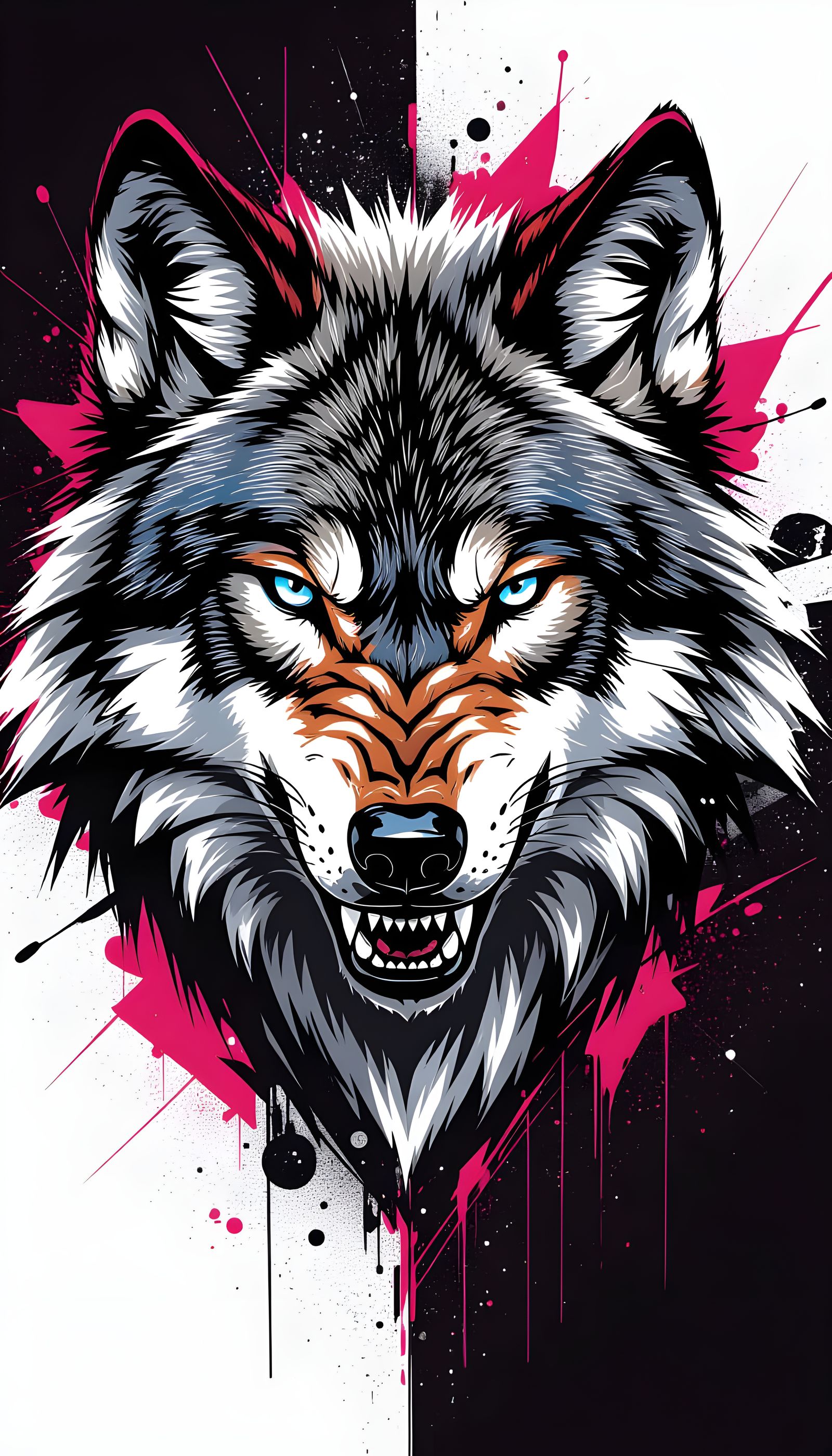 Glitch Art Wolf Portrait in Cyberpunk Style