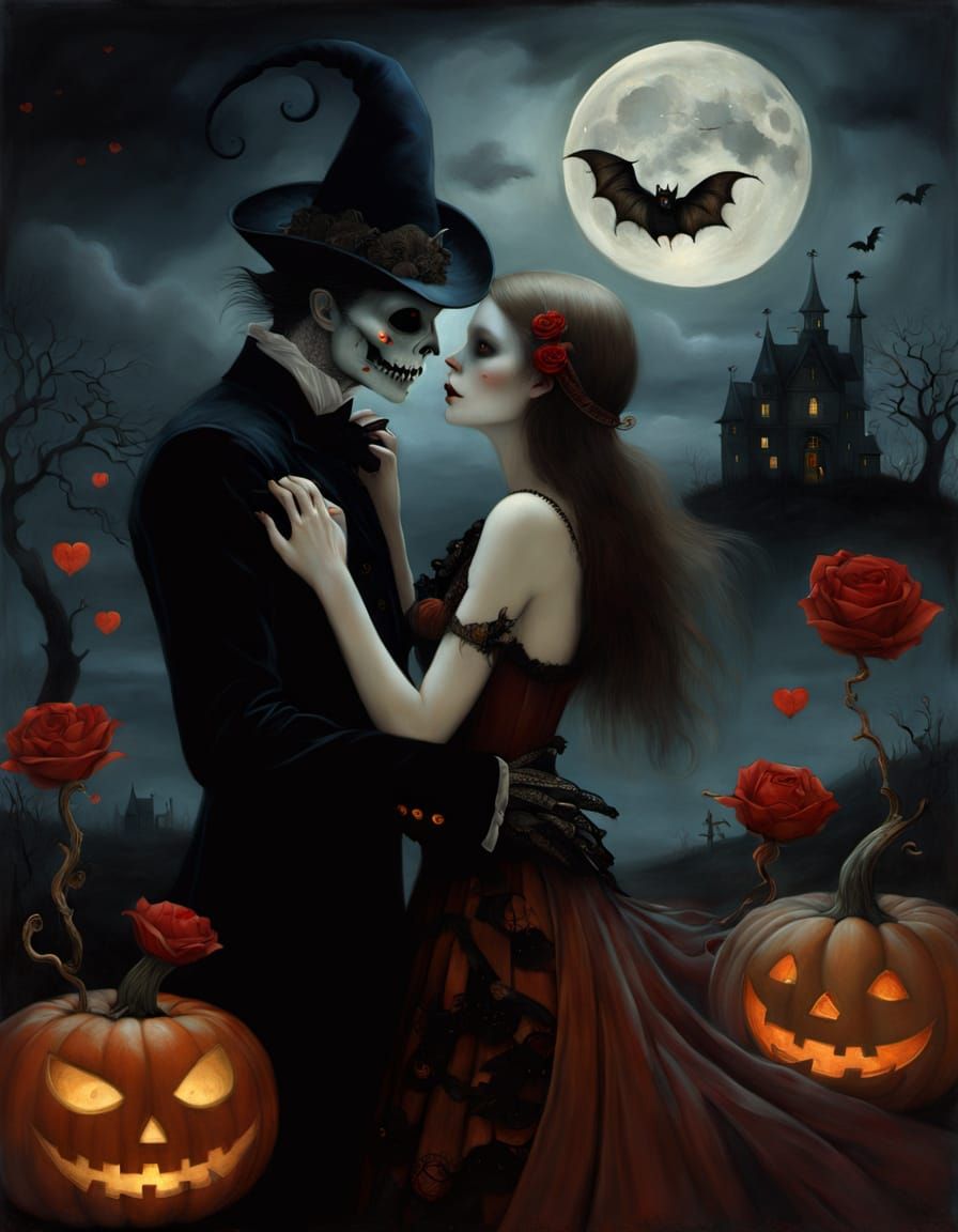 Haunted Romance Oil Painting in Chiaroscuro Style