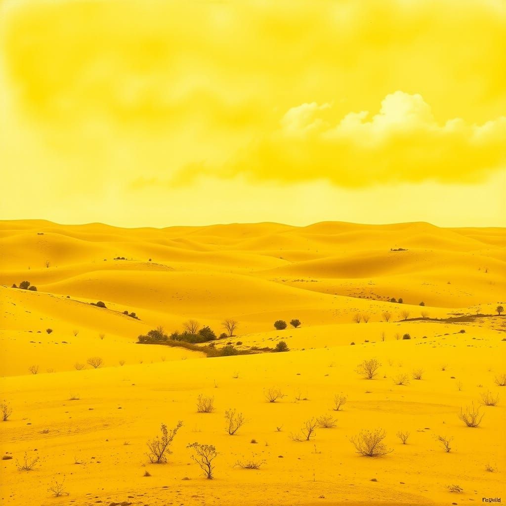Vibrant Yellow Desert Landscape in Bold Color Field Style
