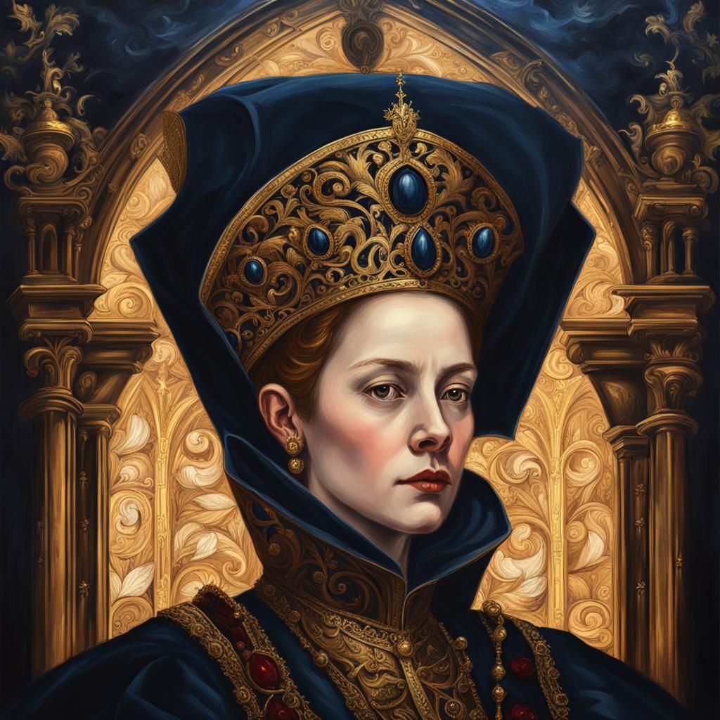 Mary I Portrait in Dark Academia Oil Painting