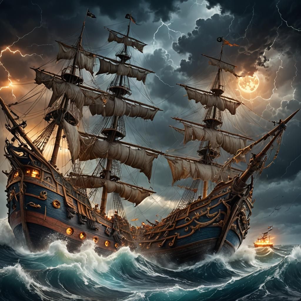 Pirates Brave Stormy Seas in Fantasy Art