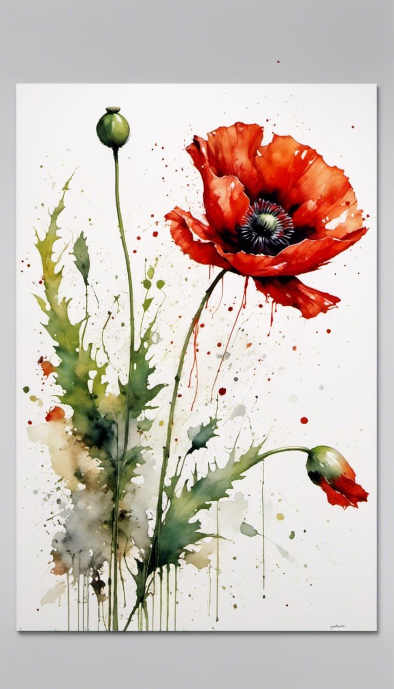 Red Poppy with Elven Ink and Graffiti Elements