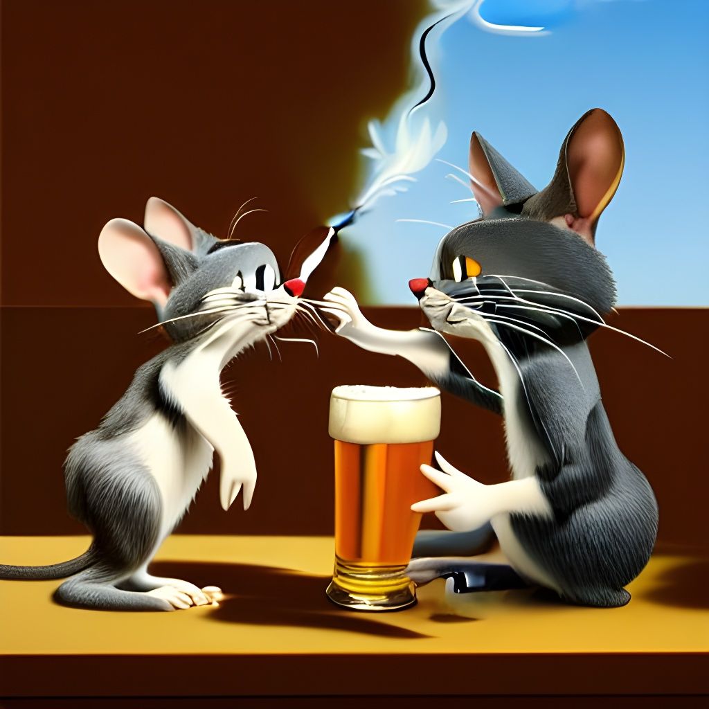Tom and Jerry Smoking: Detailed Matte Painting