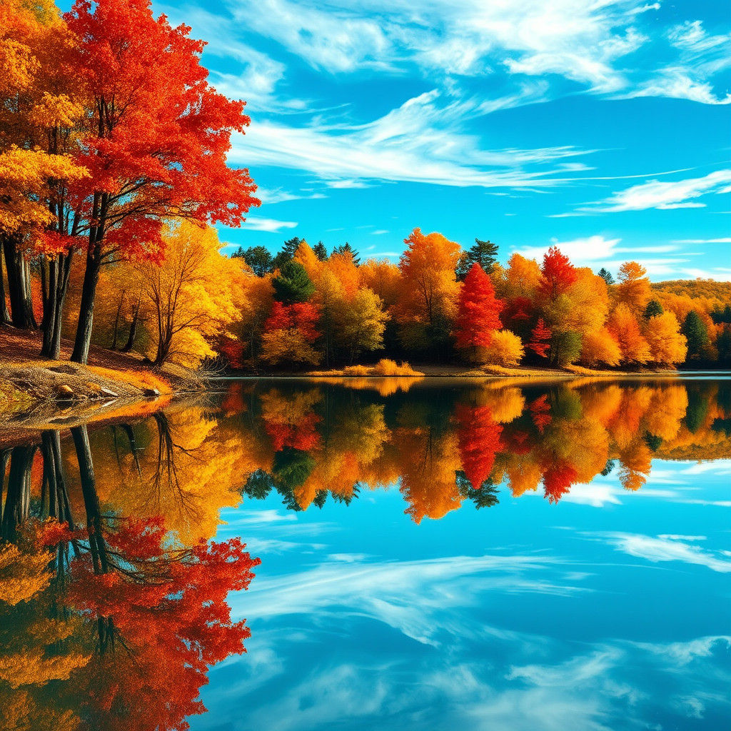 Autumn Forest Reflected in Lake: Dreamlike Photorealism