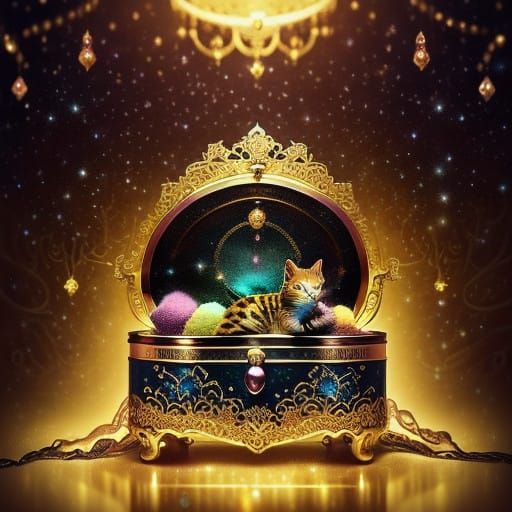 Whimsical Kitten in Futuristic Jewellery Box