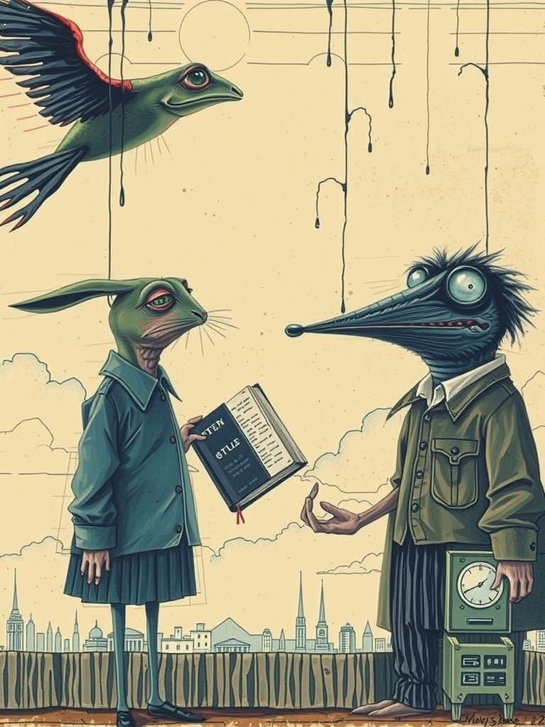 Surrealist Rabbit and Frog Confrontation in a Paul Klee-Insp...