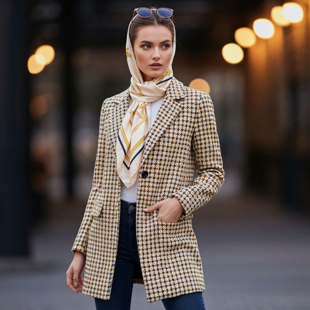 Elegant Woman in Geometric Pattern Coat