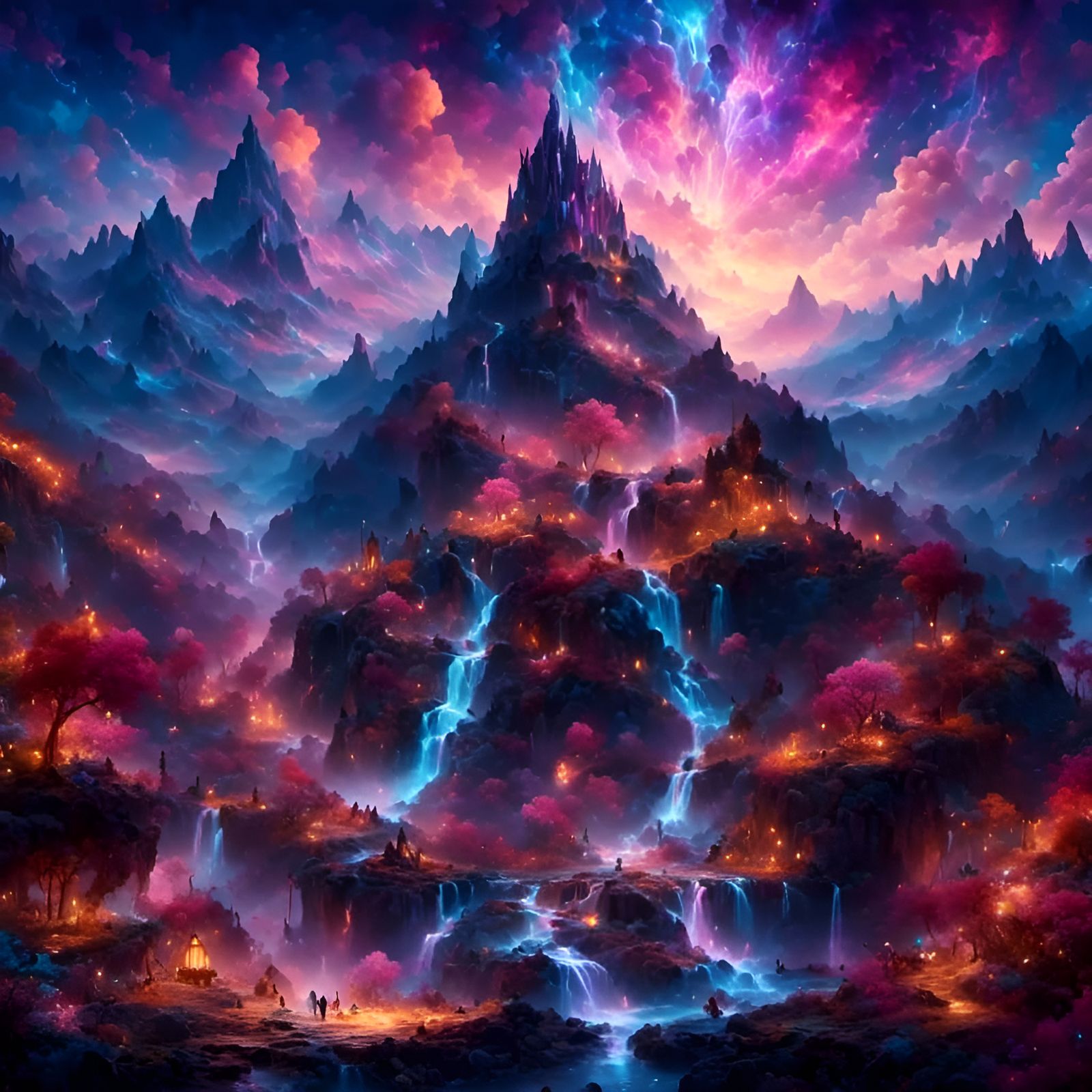 Dreamy Waterfall Under Starry Sky