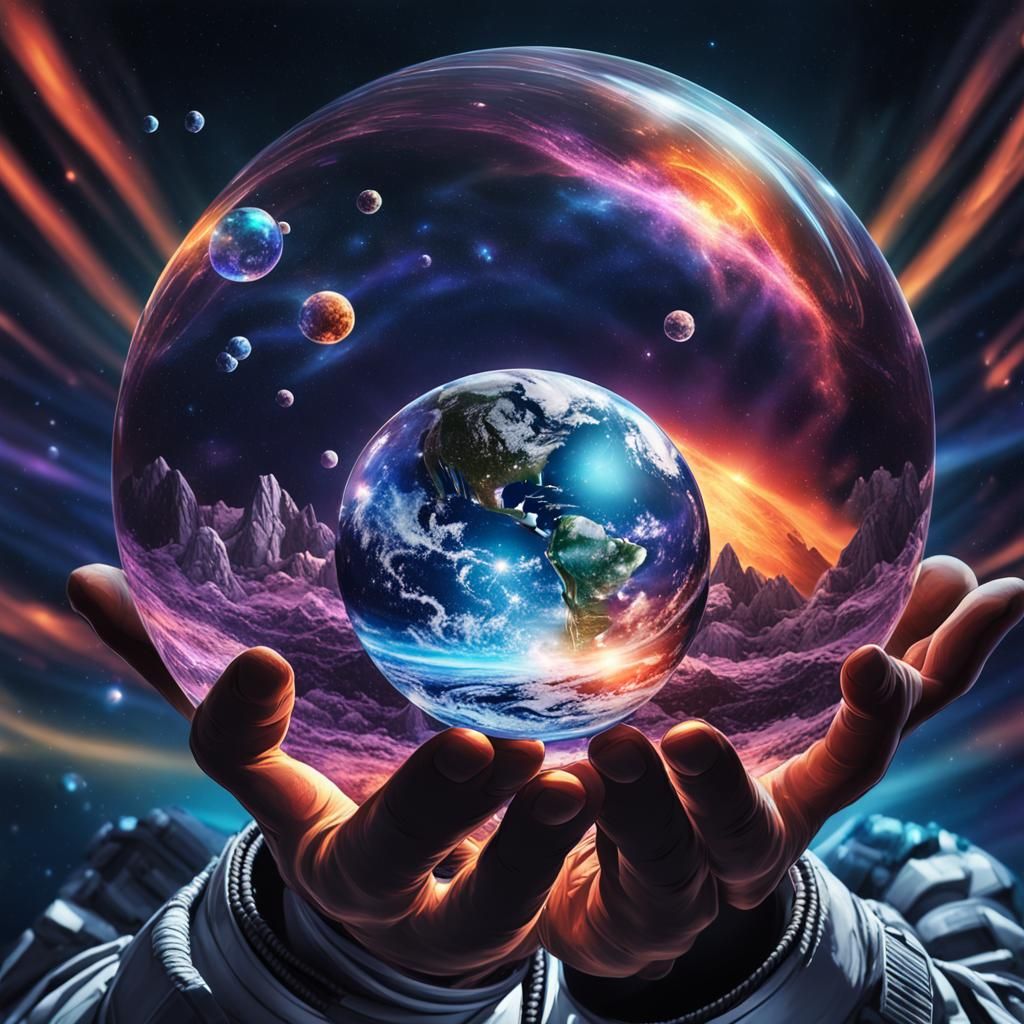 Astronaut Holding Crystal Ball: Digital Art in HDR