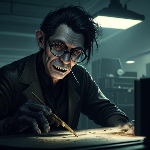 Monkey in Lab Coat Portrait, Dark Academia Style