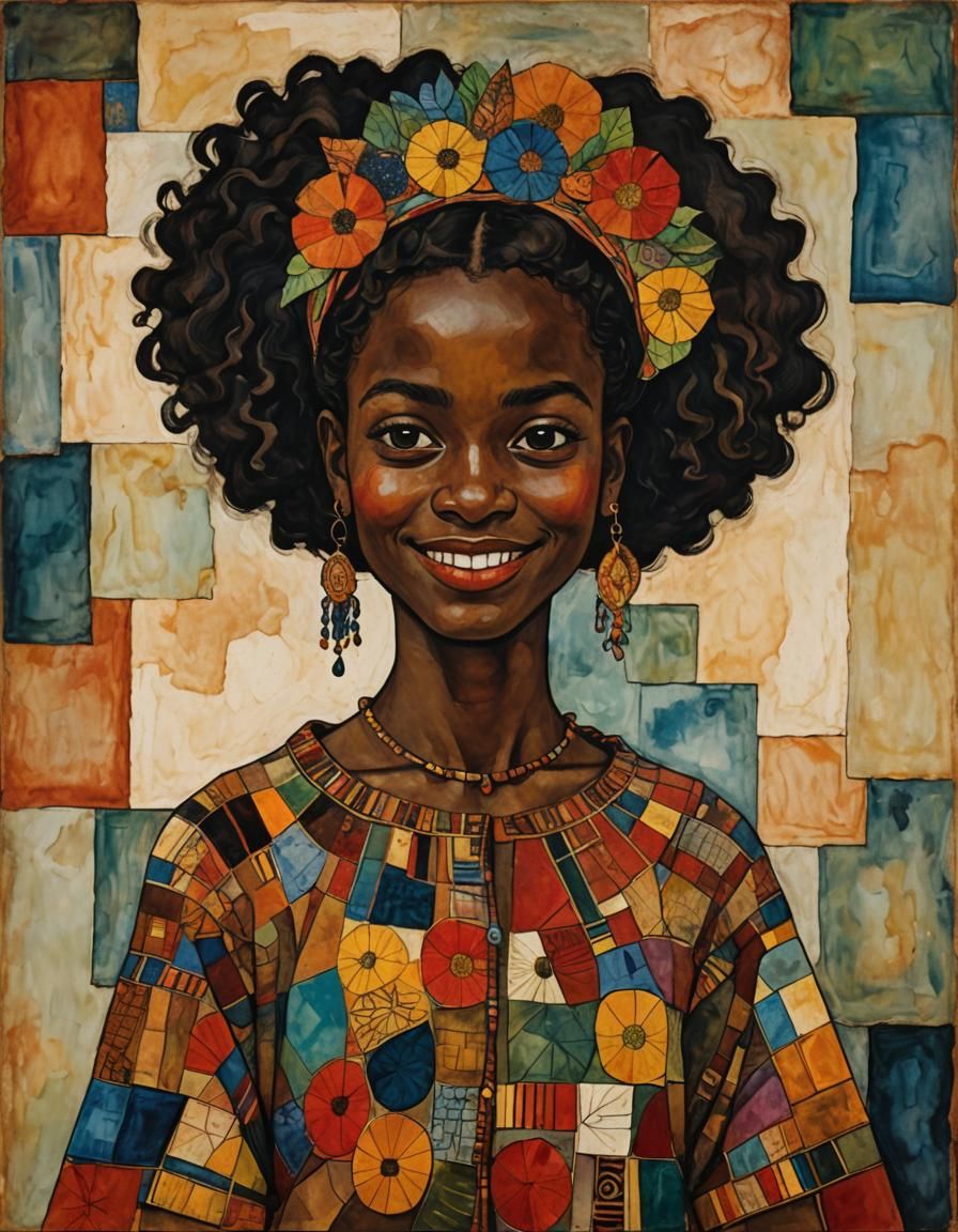 Smiling Girl in Surreal Expressionist Style