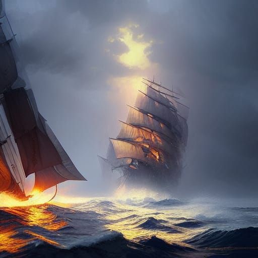 A ship sailing through the sea