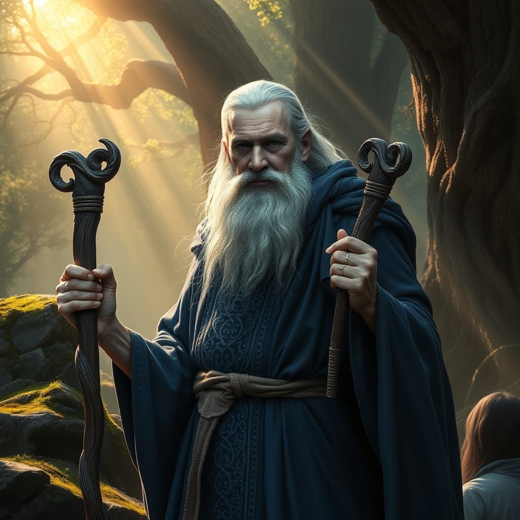 Myrddin in Celtic Forest: Mystical Portrait