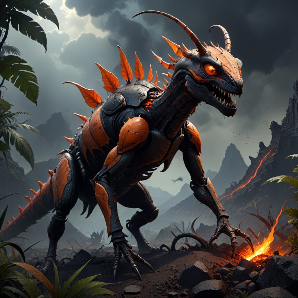 Ant-Rex Between Jungle and Wasteland, in Dark Fantasy Art