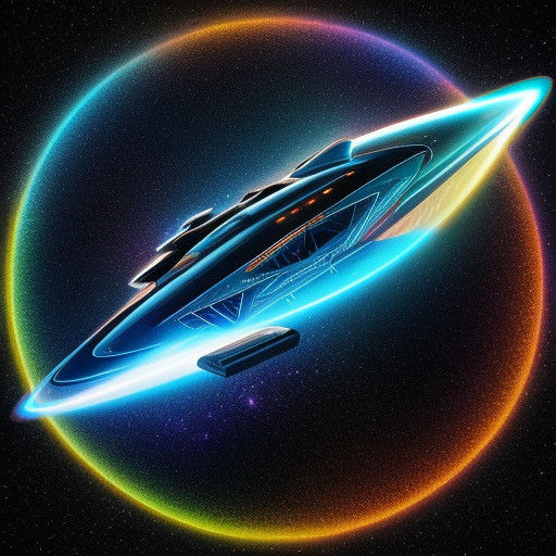 Surreal Holographic Spaceship Amidst Cosmic Vistas