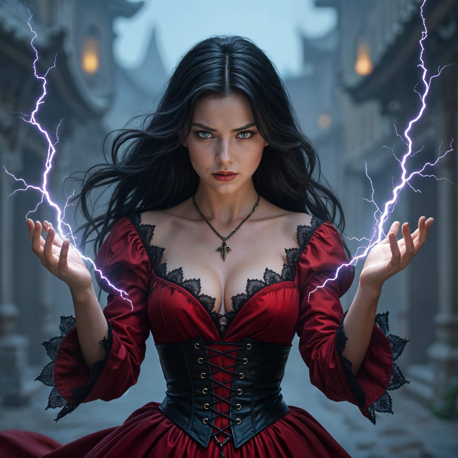 Lightning Sorceress in Medieval World: Photorealistic Render...