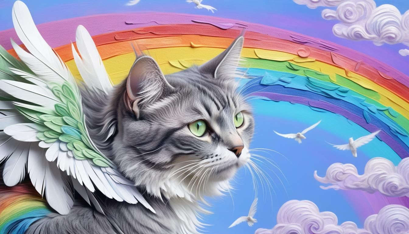 Cat with Rainbow Wings in Fantasy Art Style