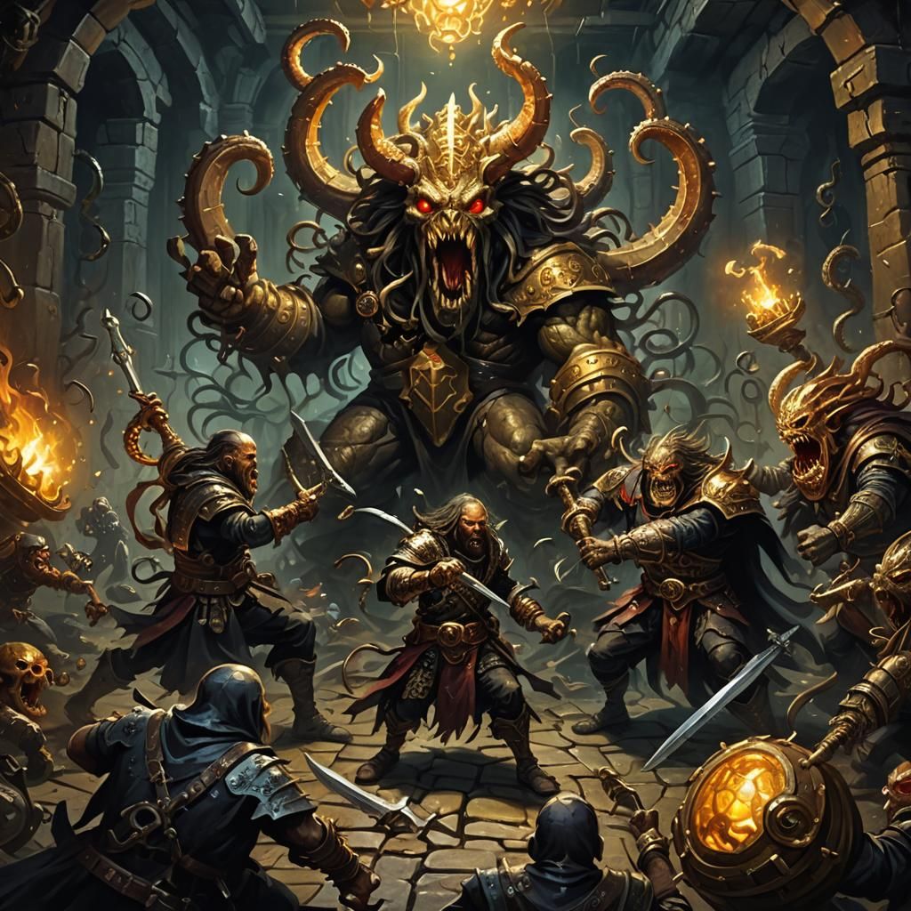 Heroes Clash with Beholder in Dark Dungeon