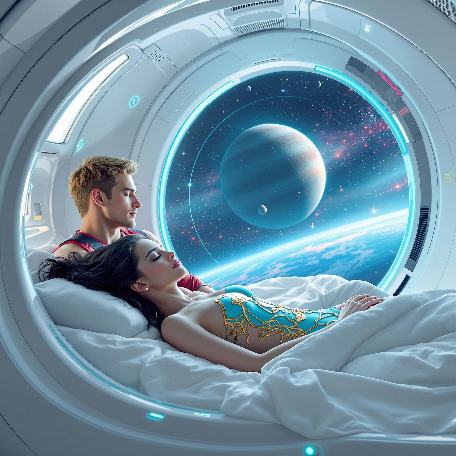 Woman Sleeping in Cryo Pod on Spaceship