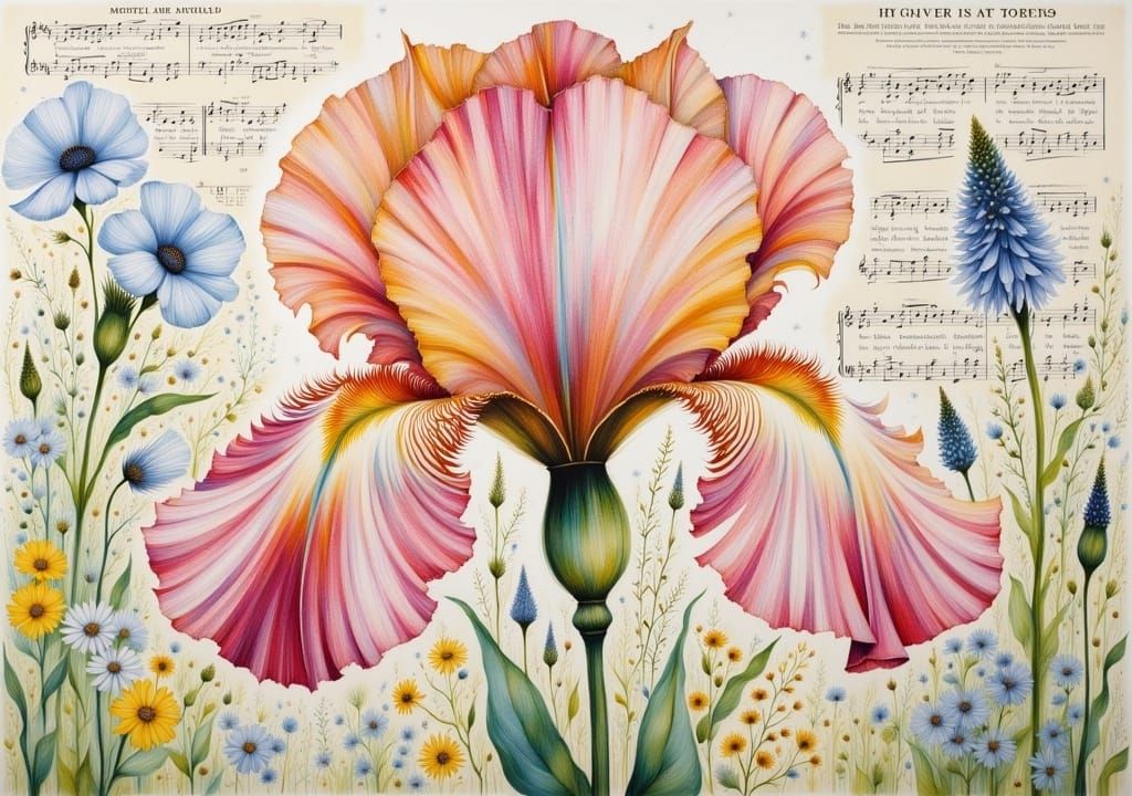 Iris as Mixed Media Paper Collage Painting