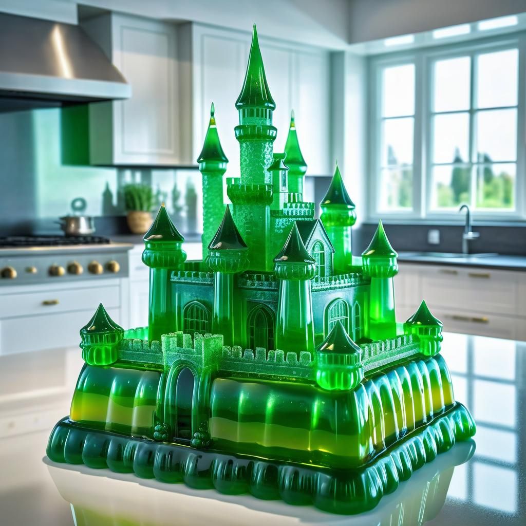 Green Jelly Sculpture of a Castle