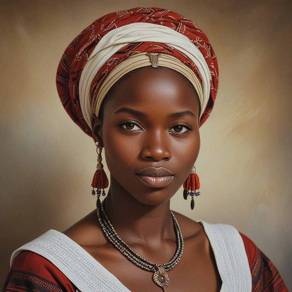 Namibian Kavango Woman Portrait in Da Vinci Style