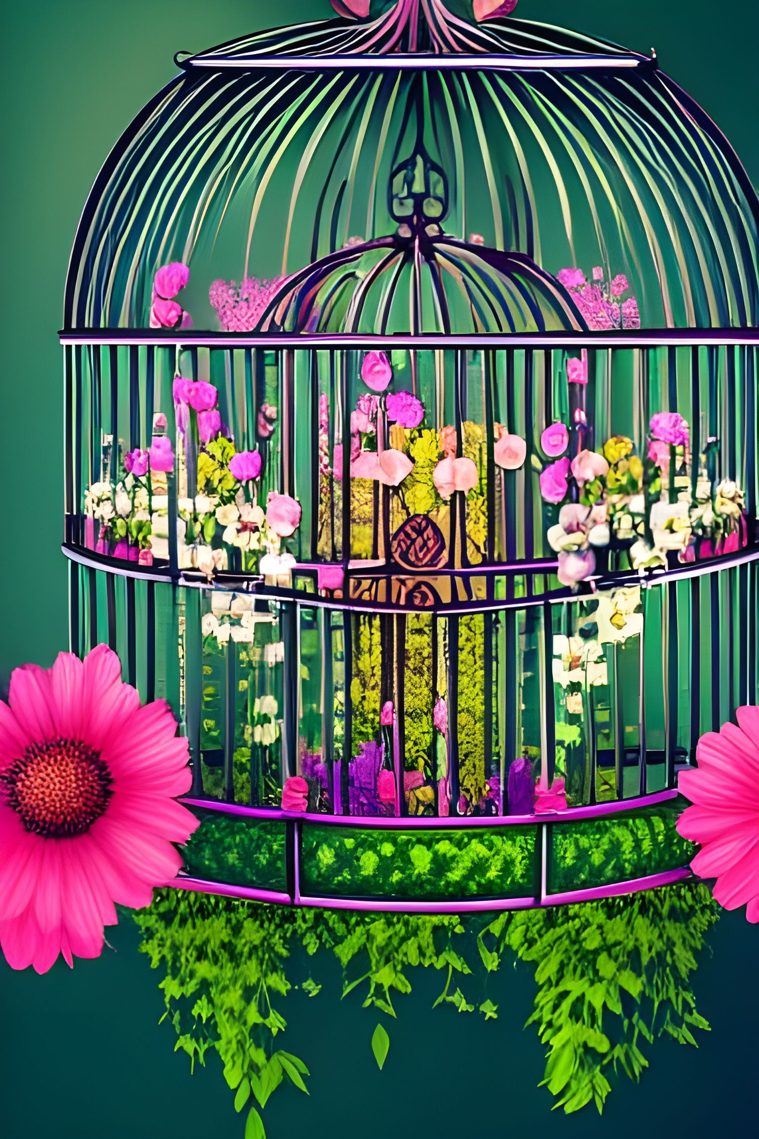Flowers in Birdcage: Arcane Style Concept Art