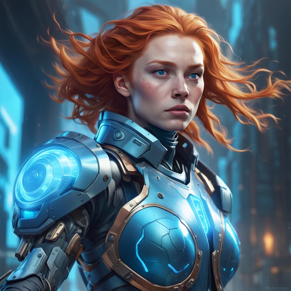 Futuristic Ginger Runner in Energy Field, Hyperdetailed Art