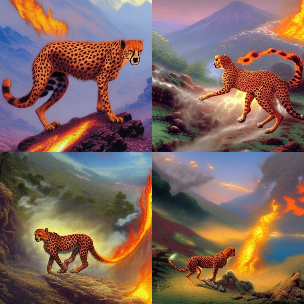 Fiery Red Cheetah in Volcanic Landscape