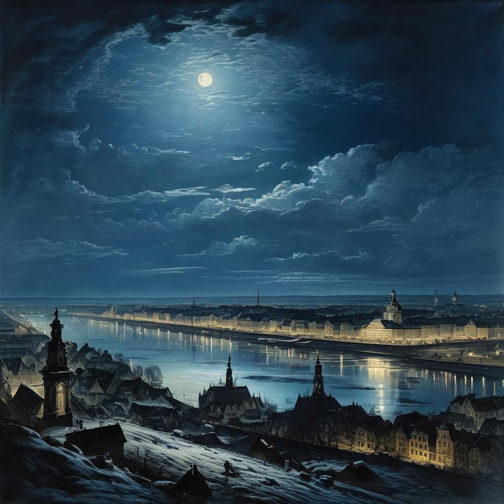 Dresden by Moonlight: A Detailed Watercolor Painting