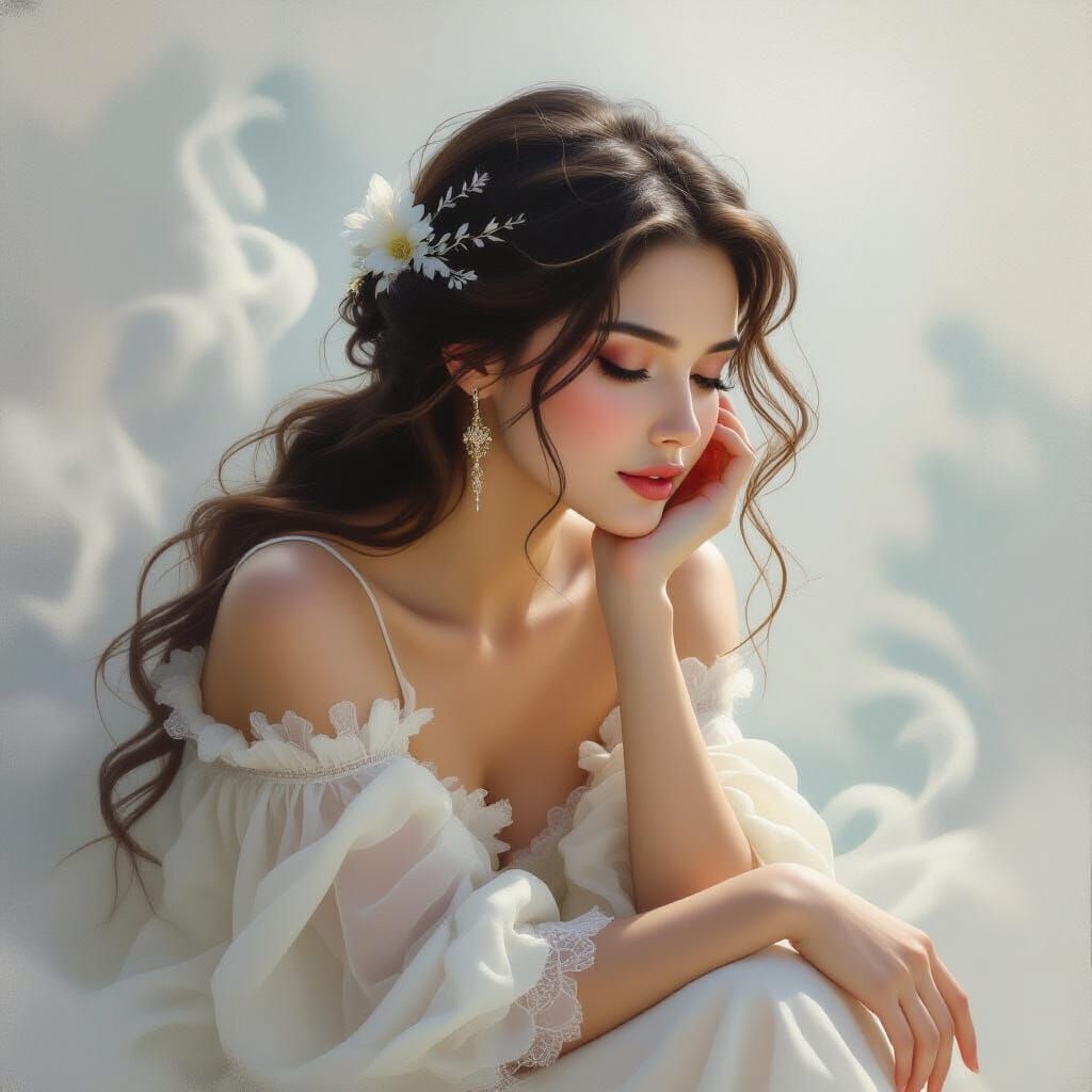 Ethereal Woman in Dreamy Mist, Mystical Art