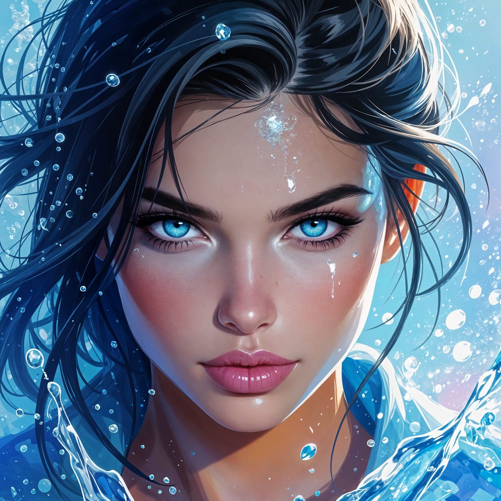 Hyperrealistic Ice Blue Eyes in Splash Art Style