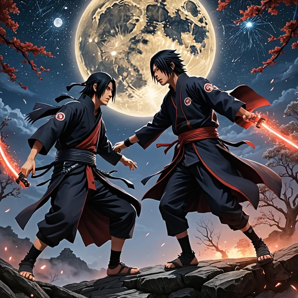 Itachi vs Sasuke Uchiha: Hyperrealistic Moonlight Battle