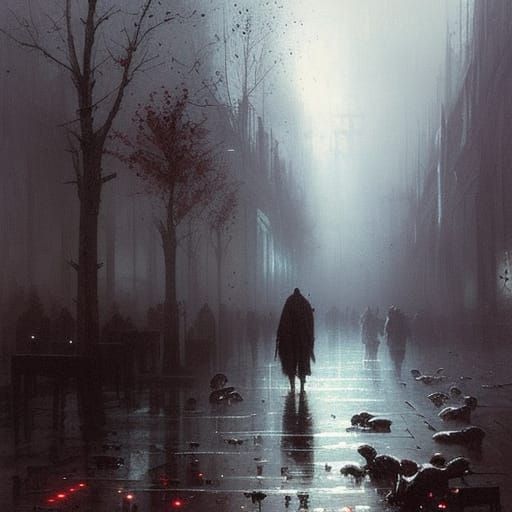 Gothic Horror Scene with Ink and Paint Effects