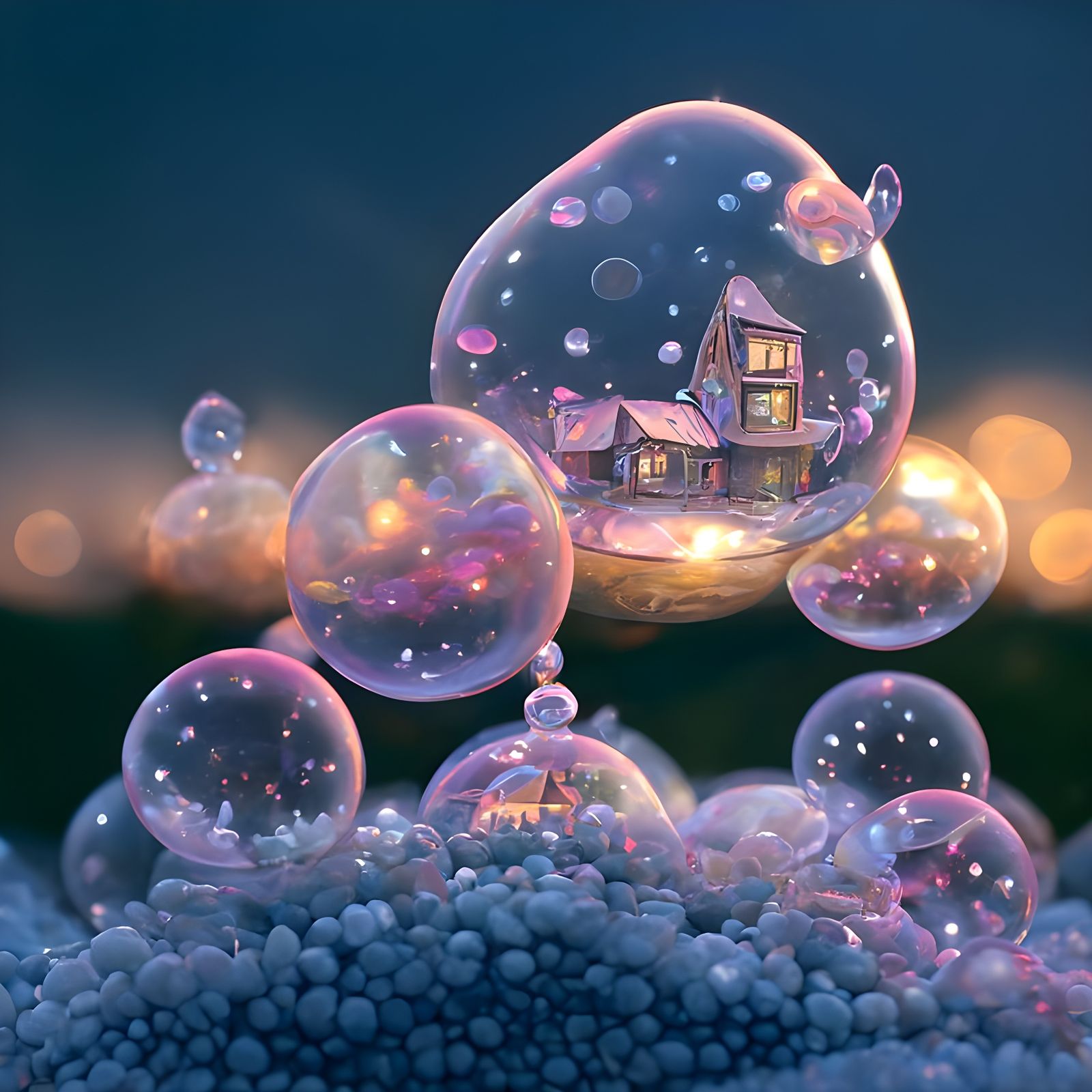 Intricate Bubble House in a Soap Bubble Wonderland
