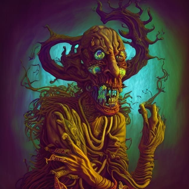 Surreal Devil Photograph in Maximalist Psychedelic Style