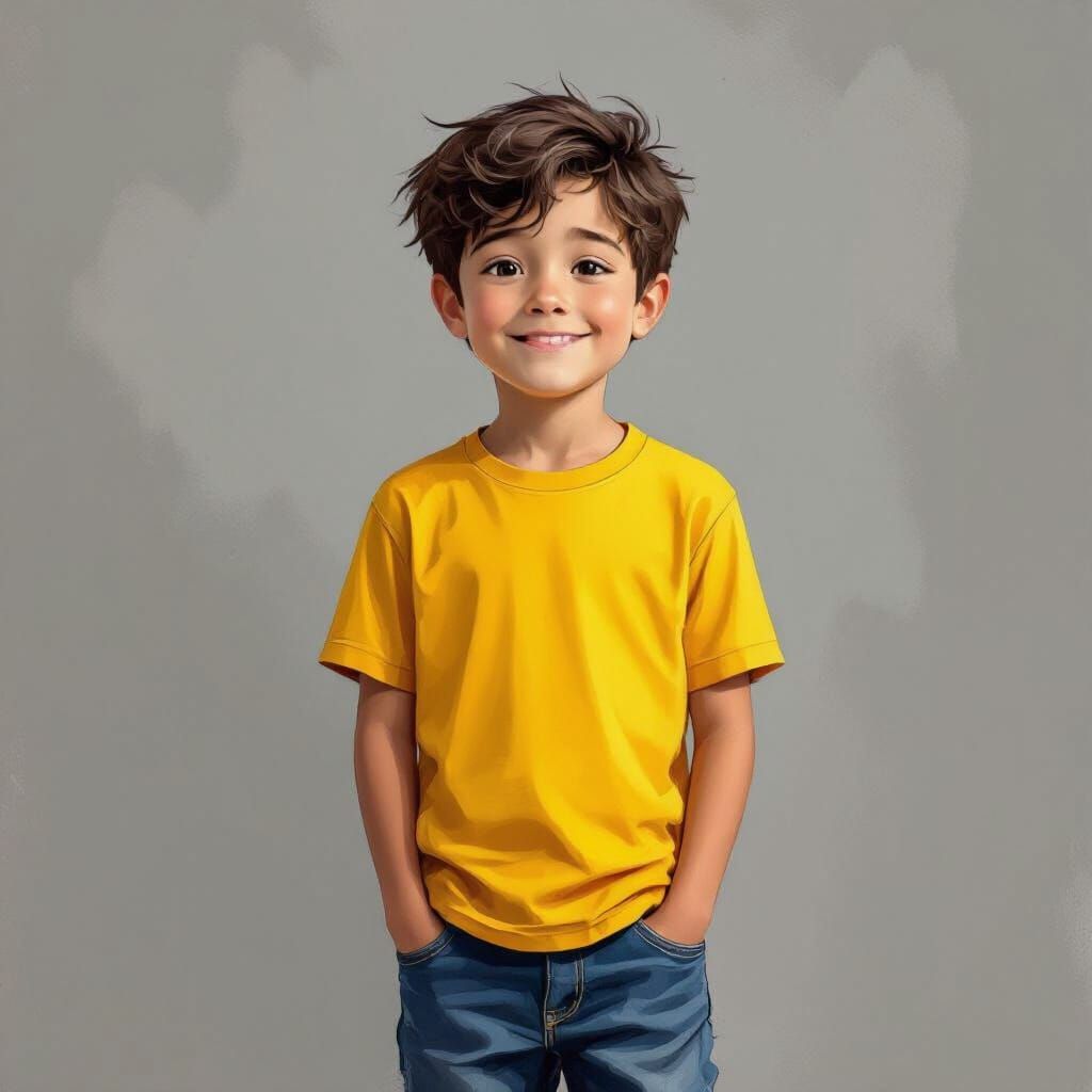 Boy with Yellow Shirt in Digital Painting Style