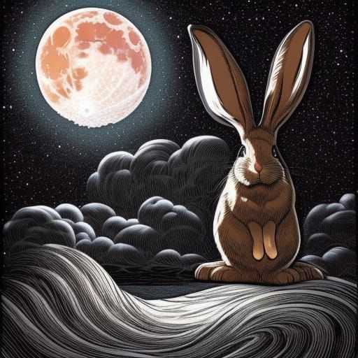 The moon hatching like an egg. There is a giant rabbit inside.
