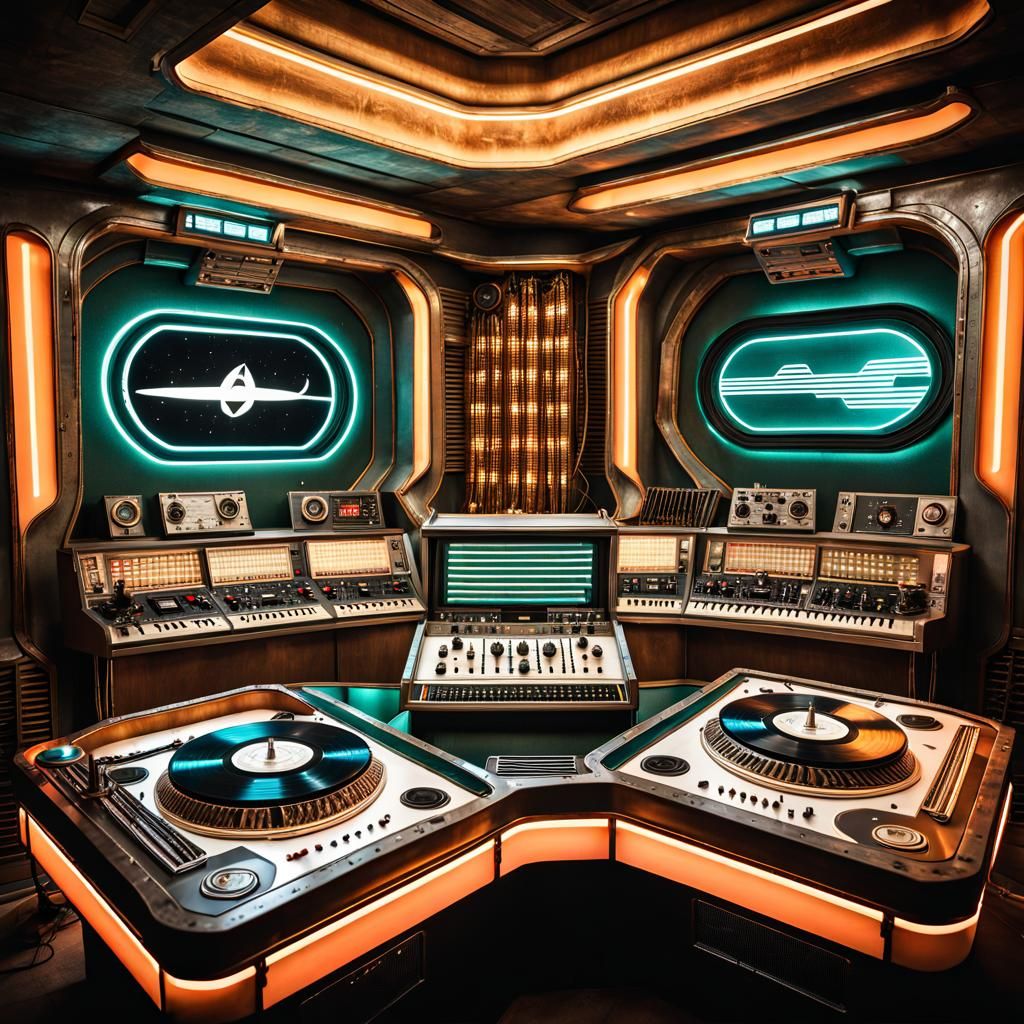 Retrofuturistic Space DJ in 1950s Style