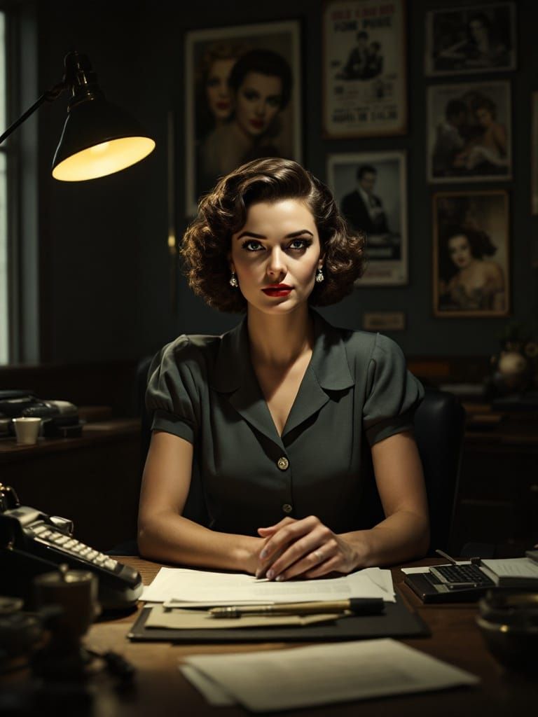 Noir-Infused Vintage Portrait in Edward Hopper Style