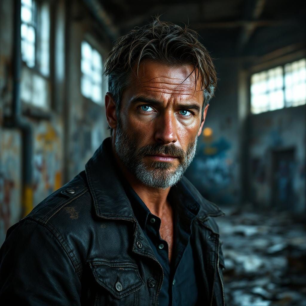 Rugged Man in Abandoned Factory