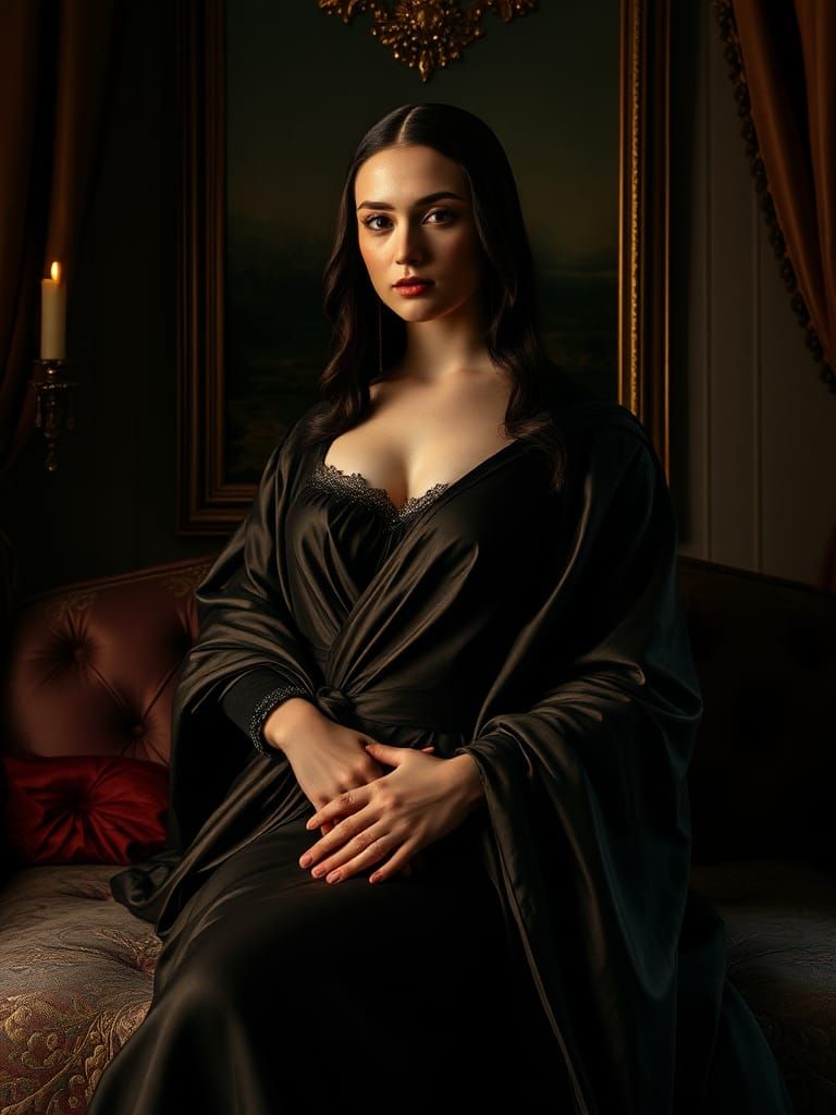 Modern Mona Lisa in Haute Couture Fashion