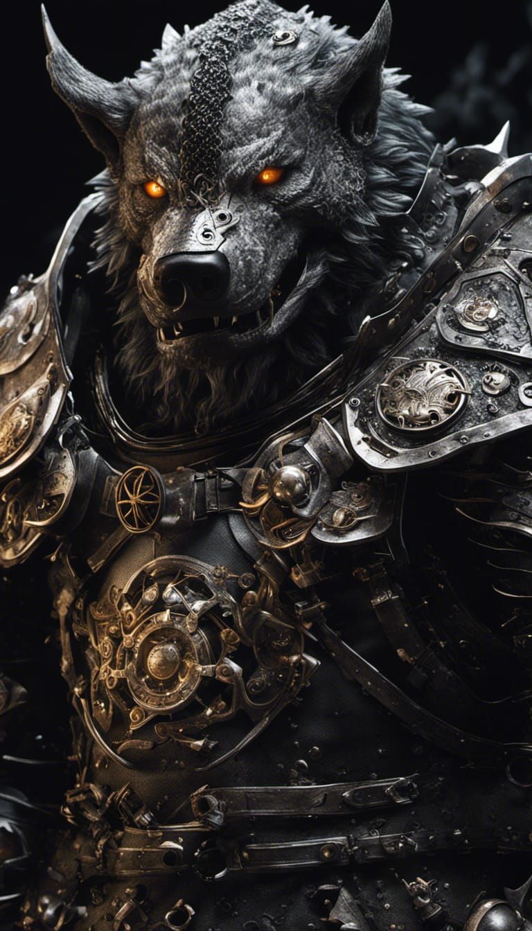 Shadow Knight Dire Wolf in Steampunk Armor