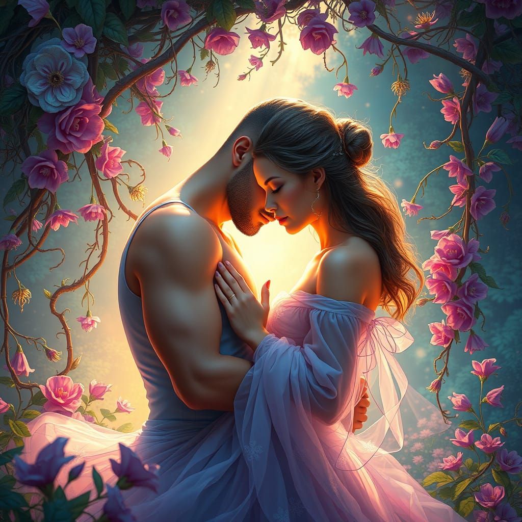 Whispers of Eternal Love in a Vibrant Floral Realm