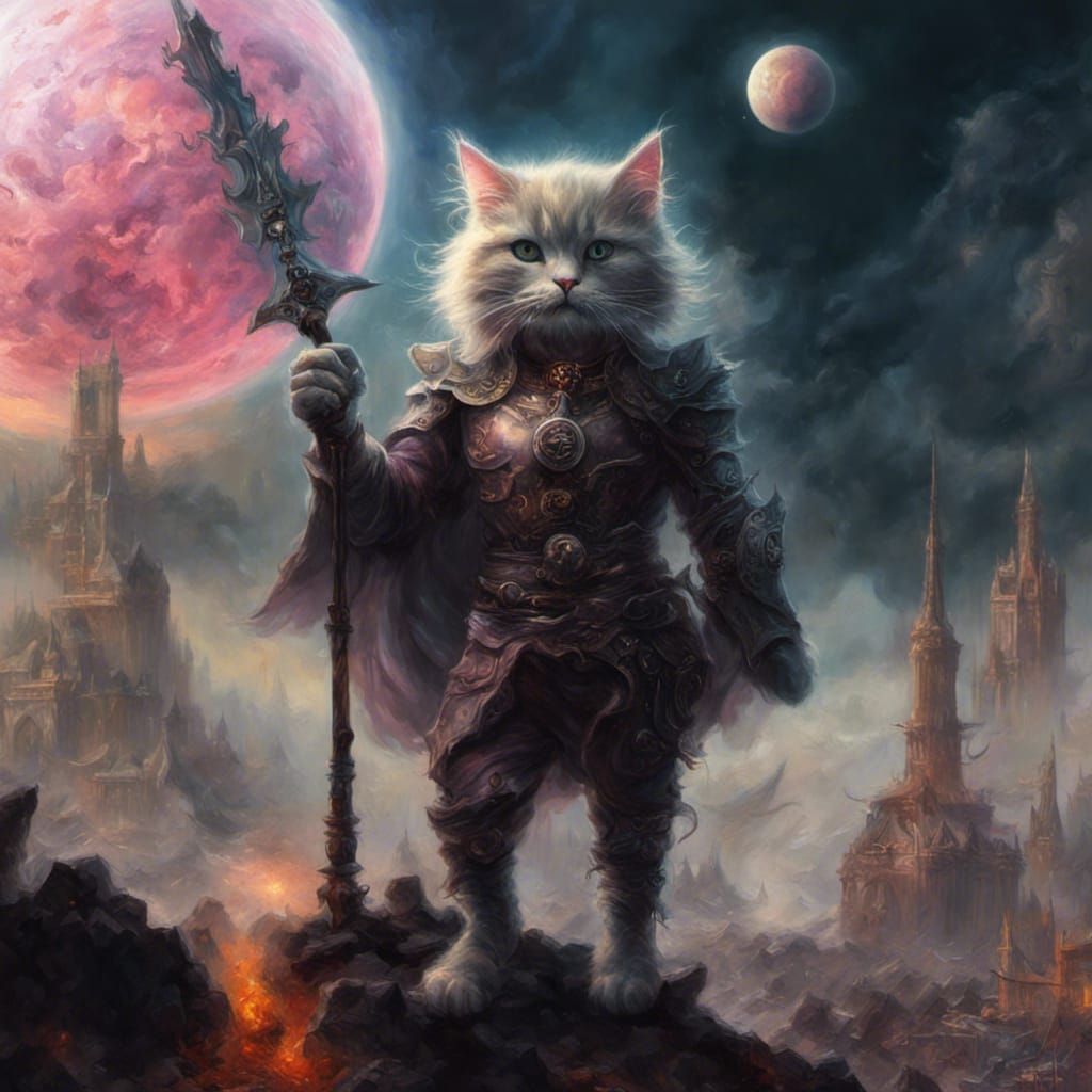 Ethereal Planet Destroyer Kitty in Sinister Fantasy Style