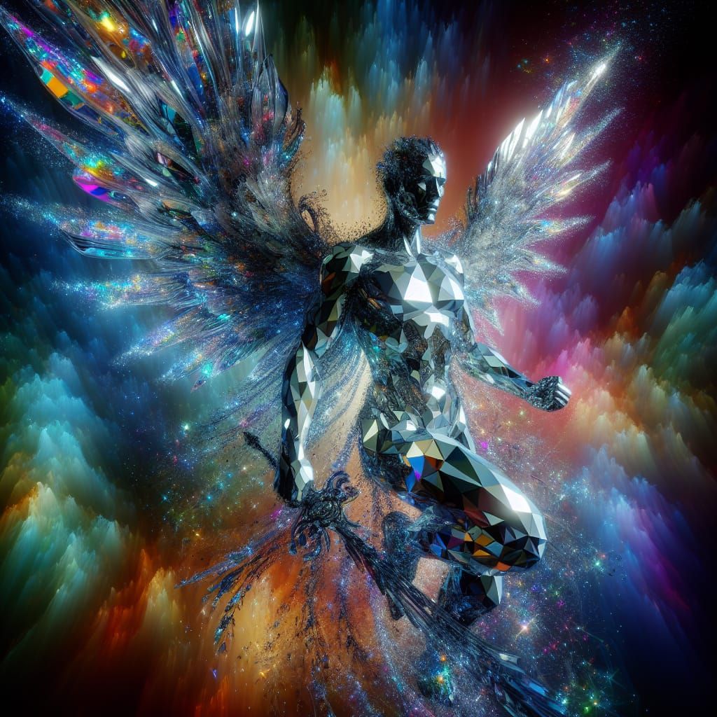 Prismatic Crystal Angel in Hyperrealistic Style