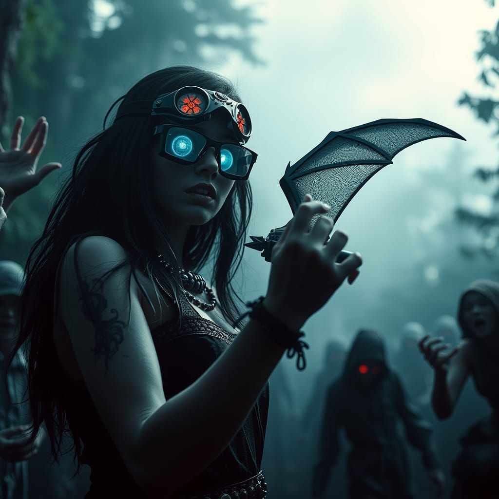 Cyberpunk Gothic Woman in Zombie Village, Cinematic